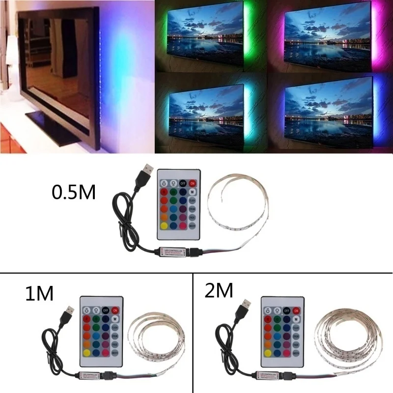 

DC5V LED Rainbow Strip Light 30leds/m 5050 RGB Waterproof Tape for TV Background Lighting with Remote Controller USB Powered