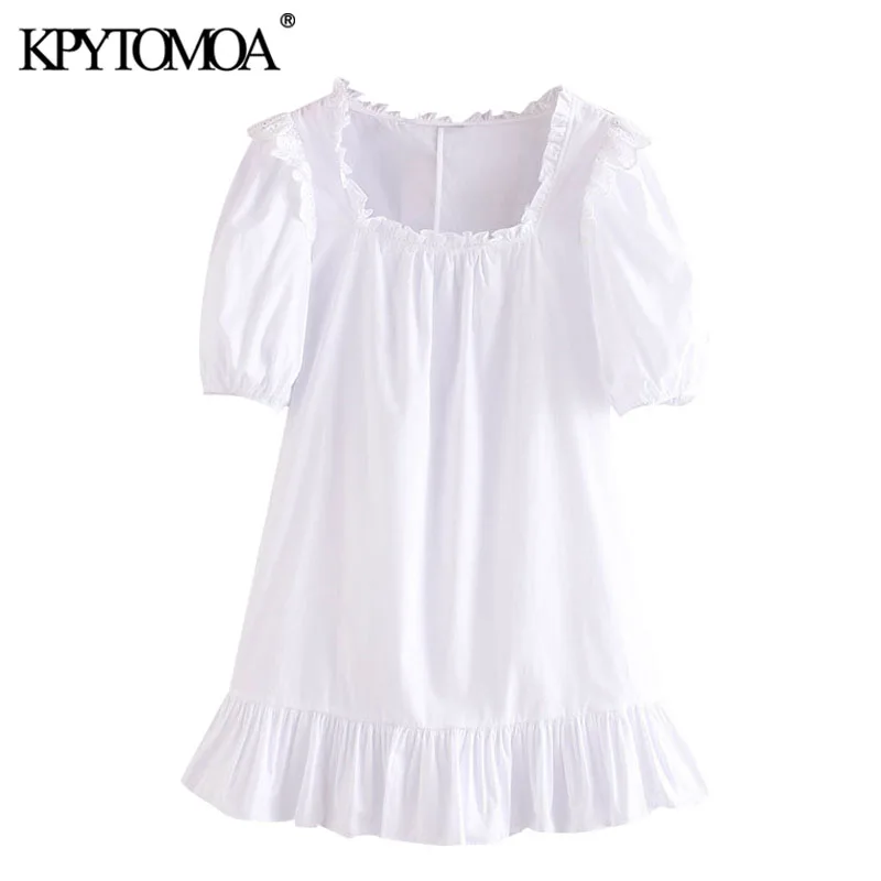 KPYTOMOA Women 2020 Sweet Fashion Cutwork Embroidery Ruffled Mini Dress Vintage Square Collar Puff Sleeve Female Dresses Mujer KPYTOMOA Women 2020 Sweet Fashion Cutwork Embroidery Ruffled Mini Dress Vintage Square Collar Puff Sleeve Female Dresses Mujer