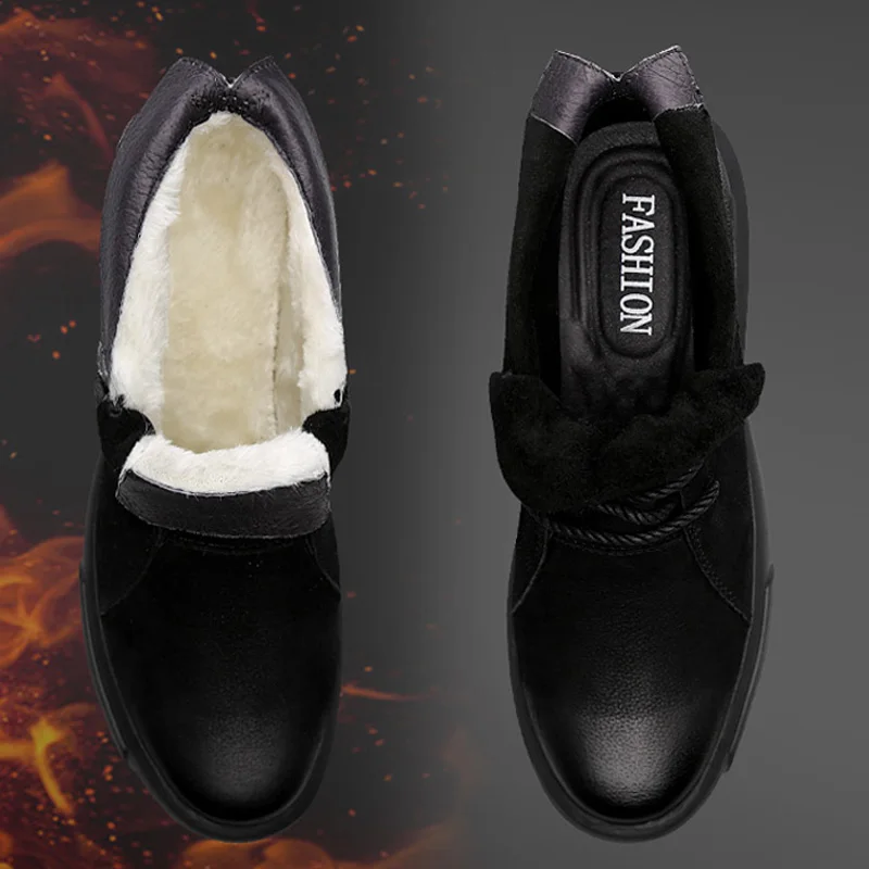 

New Super Warm Plush Men's Autumn Winter Leather Ankle Boots Waterproof Snow Boots Winter Motorcycle Boots Men shoes size 38-47