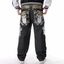 Pantalones vaqueros de estilo Hip Hop para hombre, Jeans bordados a la moda, negros, sueltos, de Rap, talla grande 30 46