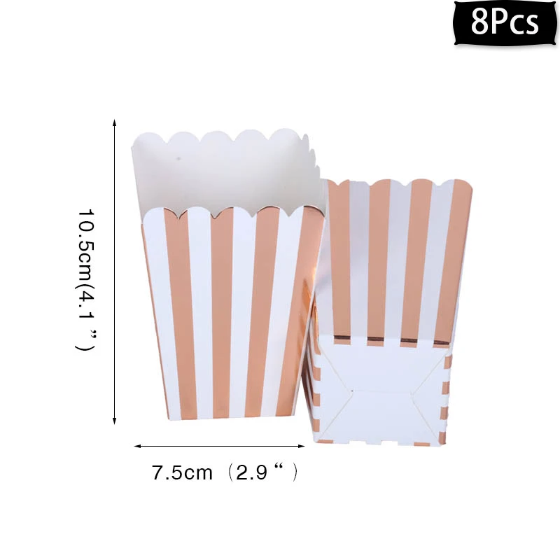 8pcs popcorn box MEIDDING вечерние принадлежности, розовое золото, одноразовая посуда, чашки, тарелки и соломки, на день рождения, свадьбу, украшение стола, для детского душа - Цвет: 8pcs popcorn box