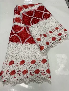 

High Quality Nigerian Lace Fabrics with Stones RED white African French Net Lace Fabric Embroidered Tulle Mesh Lace Fabric FW423