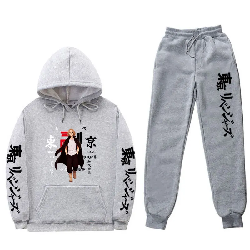 2021 Hot-selling anime joggingbroek Tokyo Avengers printed 2-piece winter sweatshirt + drawstring pants hoodie sweatshirt mens tracksuit set Men's Sets