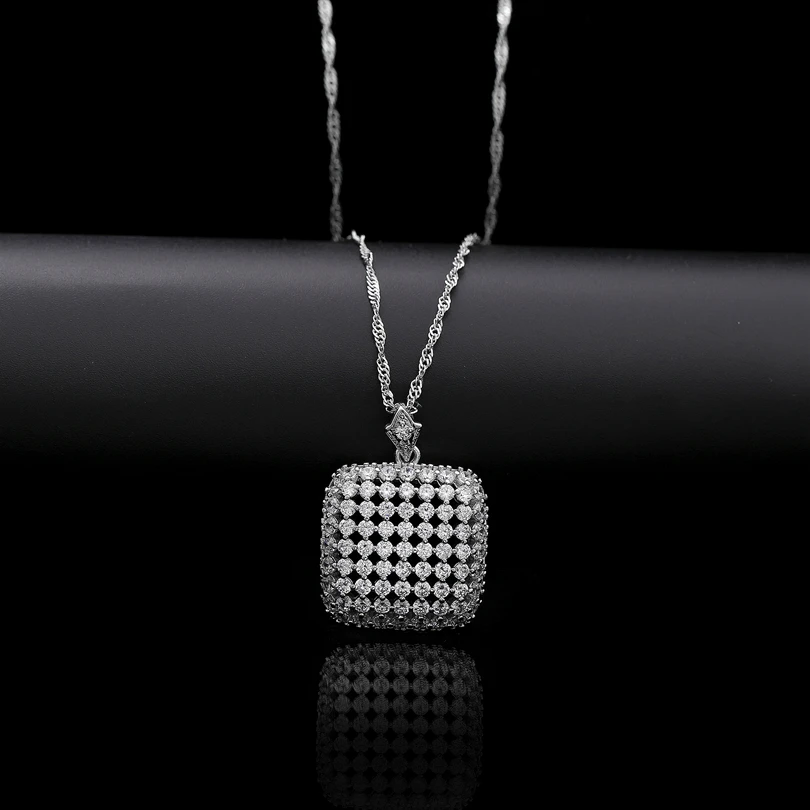 Wedding Banquet White Gold Color Necklaces for Women Men Hollow Square Fashion Fine Pendants Necklace Pave Small Zircon Jewelry | Украшения