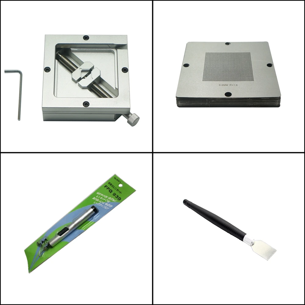 

BGA Reballing Stencil Kit Set HT 90MM Silver Jig Universal / Memory / Game Console 90MM Stencils Anti-Staic Scraper Vacuum Pen