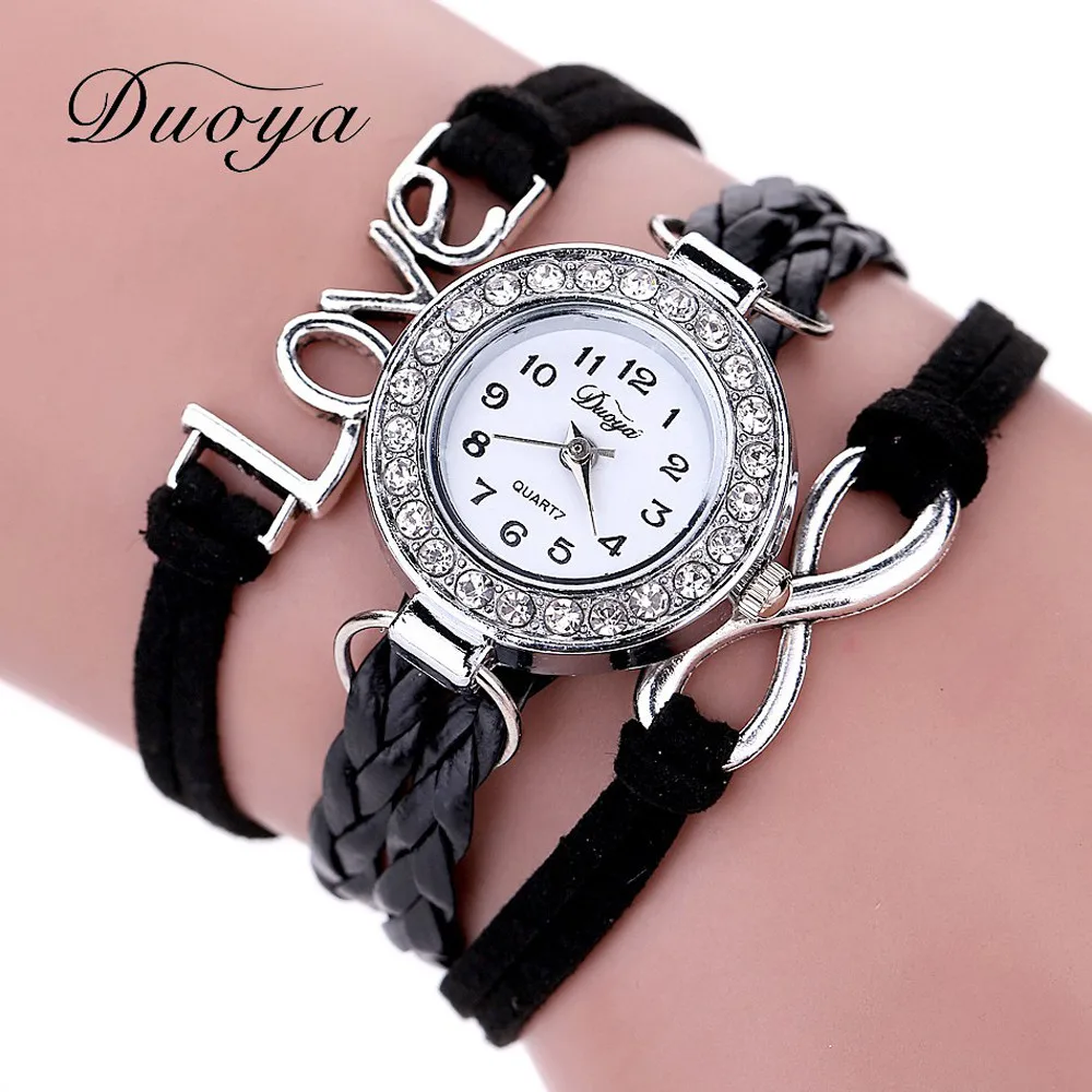 

Duoya Women Watches Small Arabic numerals Dial Leather Band Stainless Steel Love Bracelet Ladies Dress Clocks Diamond New XB40