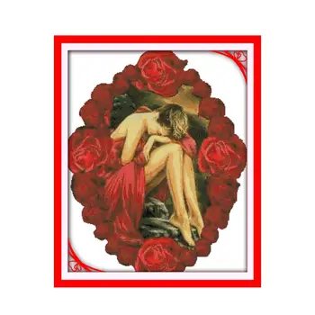 

Rose & beautiful woman Cross Stitch Kits Stamped 14ct 11ct Count Printed Canvas Stitches Embroidery DIY Handmade Needlework Sets