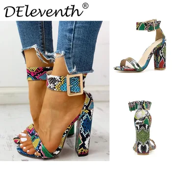 

Snake high heels Roman sandals thick heel color serpentine high-heeled sandals women's shoes 41