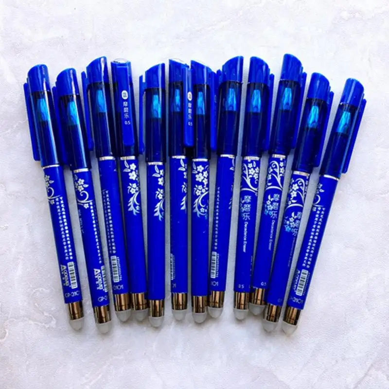 

12Pcs Erasable Ink Pen Blue Stationery Student Writing Fluent Writing Writing Pen Multifunction Gel Pen 0.5mm Tip Strong Quality