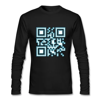 

BORN IN KANSAS QR White Neonblue T Shirt Men's Top Design Shirts For Youth Long Sleeved Natural Cotton Crew Neck T-Shirt
