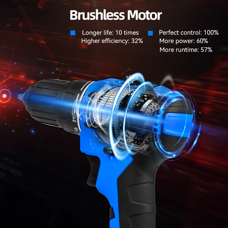20V/21V Brushless Electric Drill 40NM/45NM Cordless Screwdriver Li-ion Battery Mini Electric Power Drill 5pcs Bit By PROSTORMER
