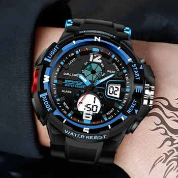 Nowy Sport Wrist Watch mężczyźni zegarki zegarek męski dla mężczyzn zegar podwójny wyświetlacz zegarki na zewnątrz wodoodporne godziny marka SANDA #289 tanie i dobre opinie 25cm Podwójne wyświetlanie 3Bar Sprzączka CN (pochodzenie) STOP 15mm Szkło Kwarcowe zegarki Papier Z żywicy 50mm JW1-SD003
