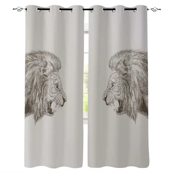 

Simple Hand Drawn Lion Animal Modern Luxury Curtains Living Room Bathroom Kitchen Curtains Household Products