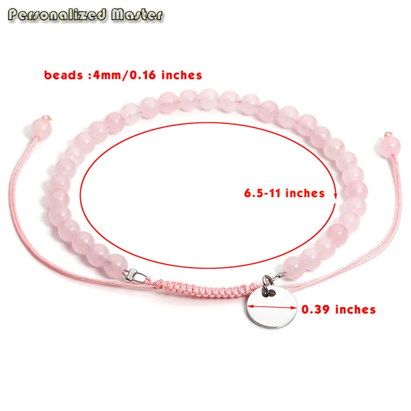 Персонализированные мастер текст выгравированы Натуральный Камень Стрейч Плетеный Регулируемый браслет подарок для подруги