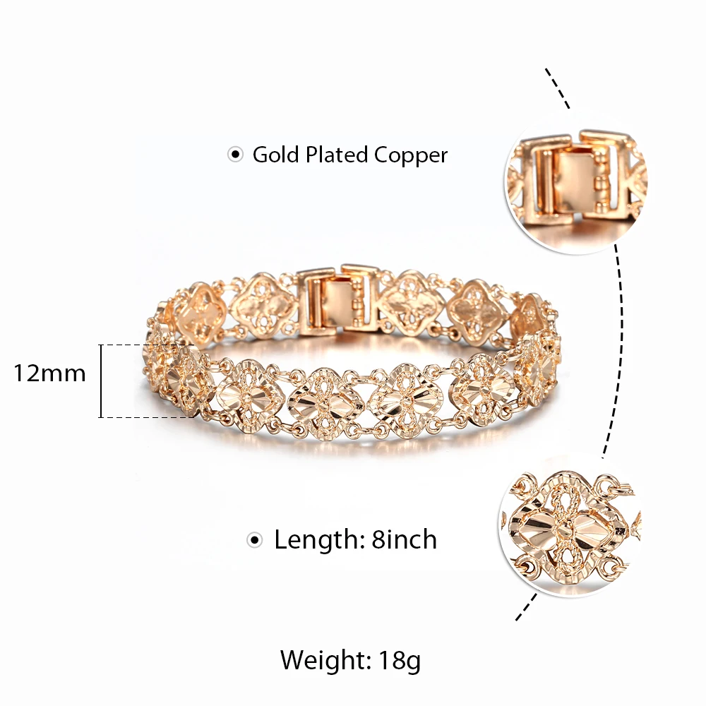 Bracelet Bangle for Women Ladies 585 Rose Gold Fashion Cut Out Carved Flower Heart Oval Wristband Jewelry Party Gift 20cm DCBM04