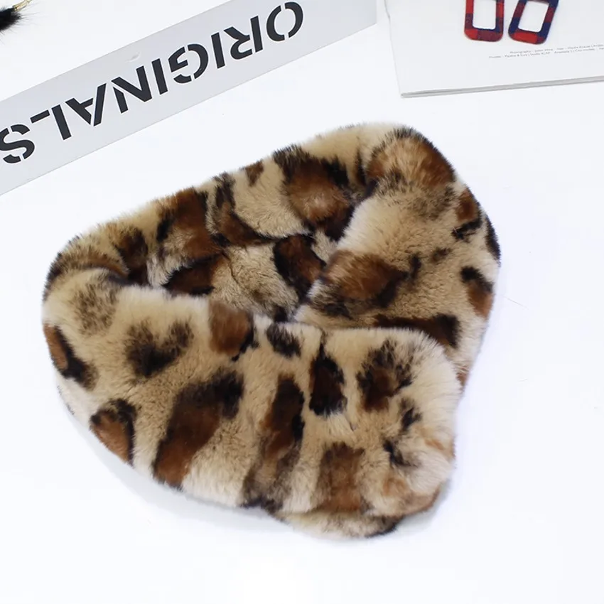 

Both side fur leopard printed rabbit fur collar for overcoat , cute little hairy scarf in genuine rabbit fur 58*8cm