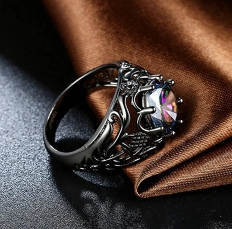 Silver Ring Vintage Women's 925 Sterling 1.76CT Mystic Rainbow Topaz Diamond Antique Gemstone Wedding Band