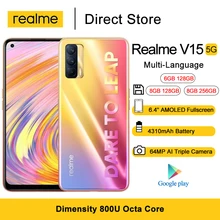 Realme V15 5G Smartphones 6.4'' FHD+ Dimensity 800U Octa Core  64MP Rear Camera 50W Fast Charger 4310mAh Android 10 Mobile Phone