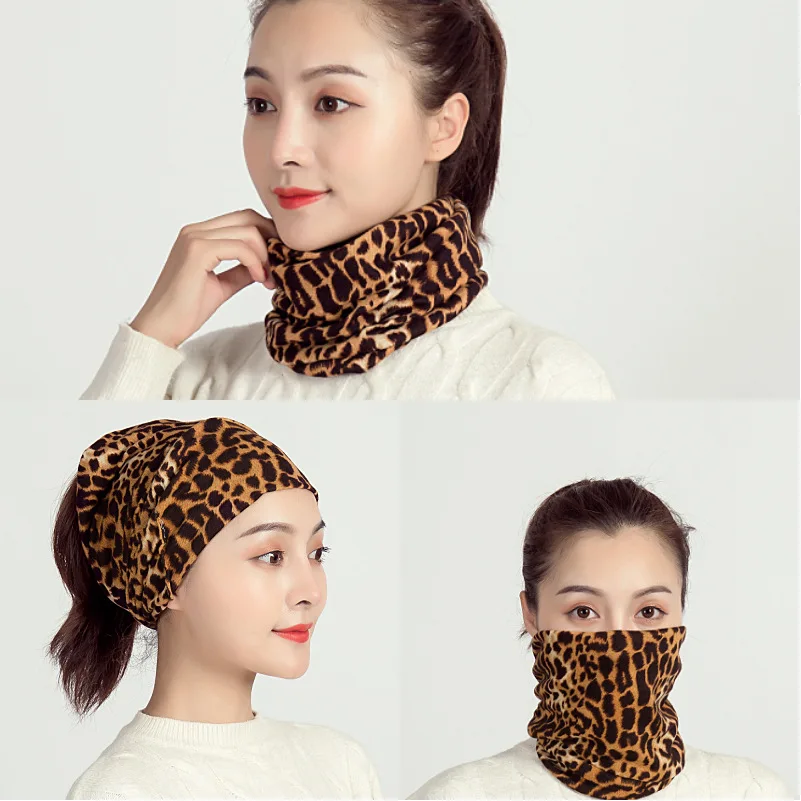 

2020 Winter Women Print Multifunction Snood Scarf Men Warm Neck Ring Scarves Soft Beanie Hat Outdoor Cycling Face Mask Cap