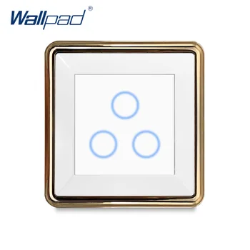 

New Arrival Wallpad 3 Gang 1 Way 2 Way Touch Switch Wall Light Switch PC Panel Gold Edge