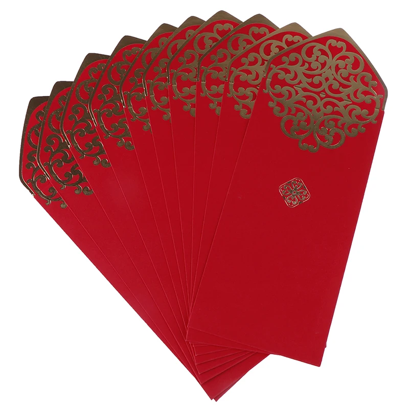 10pcs/set Chinese Spring Festival Gold Printing Red Pocket New Year Wedding Red Envelope To Fill In Money
