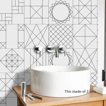 

Geometric Line Pattern Tile Stickers For Kitchen Bathroom PVC Self Adhesive Wall Stickers Home DIY Decor Wallpaper Waterproof