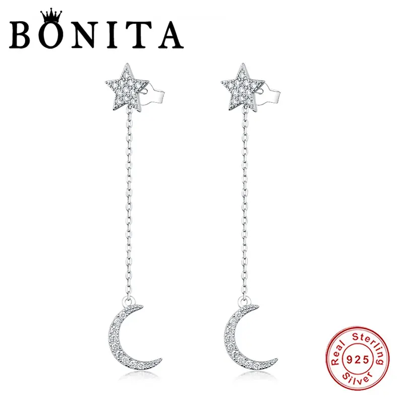 

Authentic 925 Sterling Silver Exquisite Shiny Star & Moon Drop Earrings for Women Sterling Silver Jewelry Valentine's Day Gifts