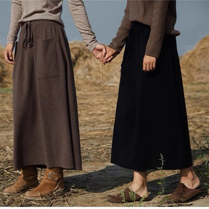 21 New arrivals women's 100% wool skirts, women's autumn and winter long loose and comfortable knit bottoming cashmere skirts,