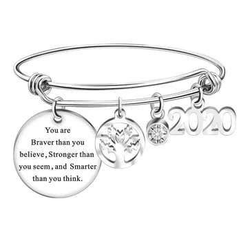 

Adjustable Engraved You are Braver than you Bangles for Women 2020 Graduation Gifts Tree of Life Pendant Bracelets Party Jewelry