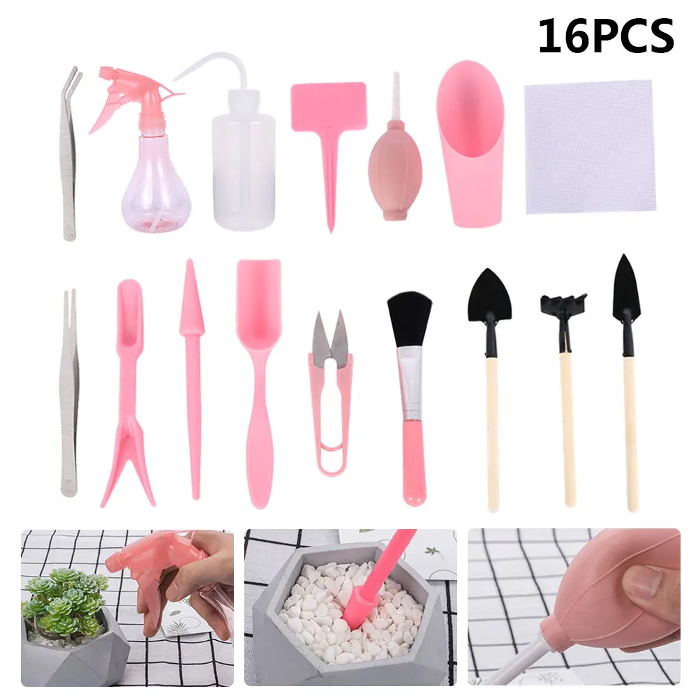 

Succulent Planting Tools 16pcs Mini Garden Hand Tool Shovel Spade Rake Tweezers Kettle Succulent Plants Planting Bonsai Tools