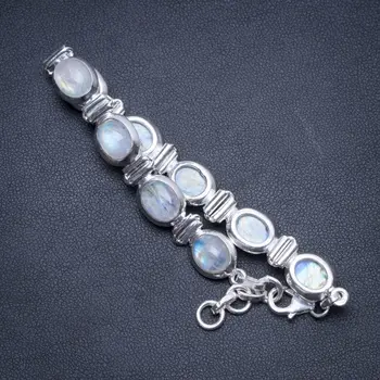

Natural Rainbow Moonstone Handmade Mexican 925 Sterling Silver Bracelet 6 3/4-7 1/2" S2066