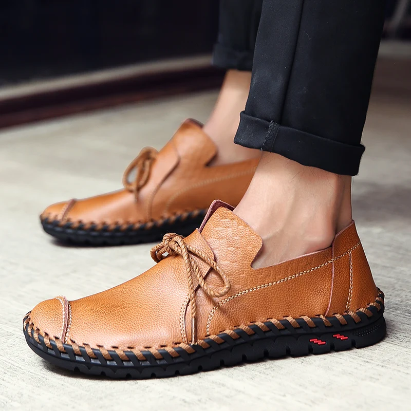

2019 Designer Shoes Male Handmade Leather Shoes Flats Men Lace Up Lofers Moccasins Men Casual Shoes Adult Men Footwear 36-48