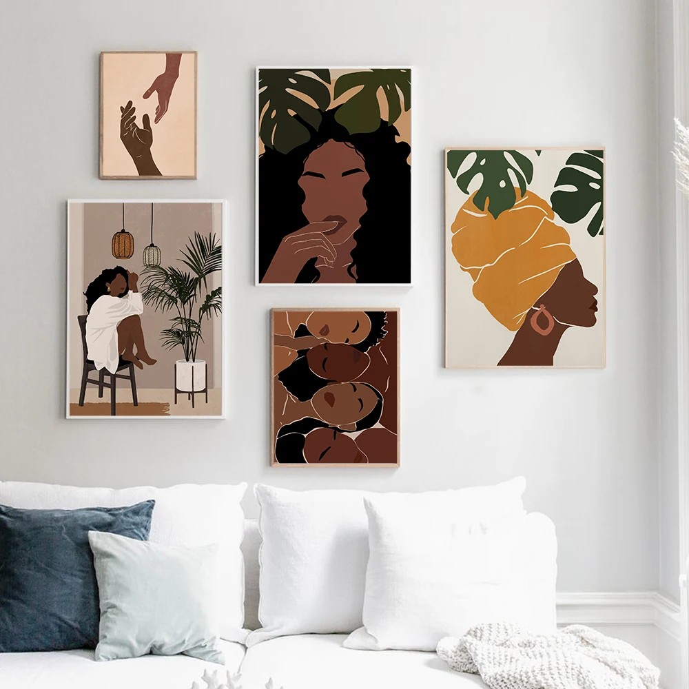 

Africa Boho Queen Black Woman Hand Nordic Poster And Print Wall Art Abstract Canvas Painting Print Wall Pictures For Living Room