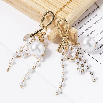 

Bohemia Tassel Simulated-pearl String Drop Dangle Earrings Long Korean Crystal Golden Metal Female Fashion Statement Earrings