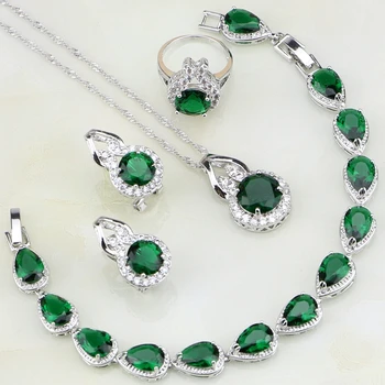 

Green Cubic Zirconia White CZ Bridal 925 Sterling Silver Jewelry Sets For Women Wedding Ring/Earring/Pendant/Necklace/Bracelet