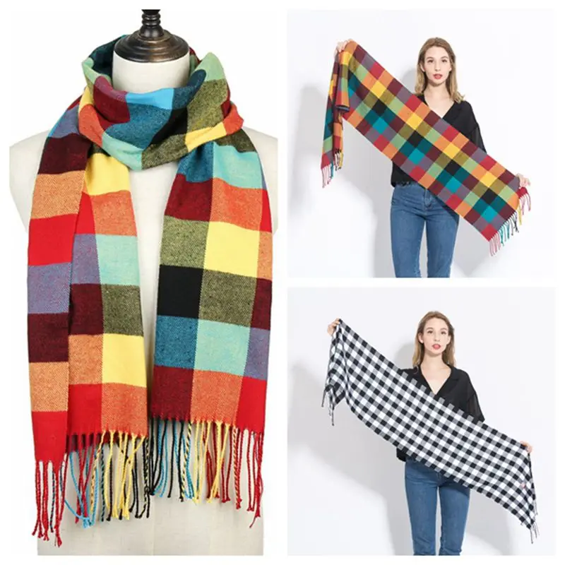 2020 plaid cashmere women scarf winter warm shawl and wraps scarfs for ladies pashmina soft long tassel female foulard bufandas |