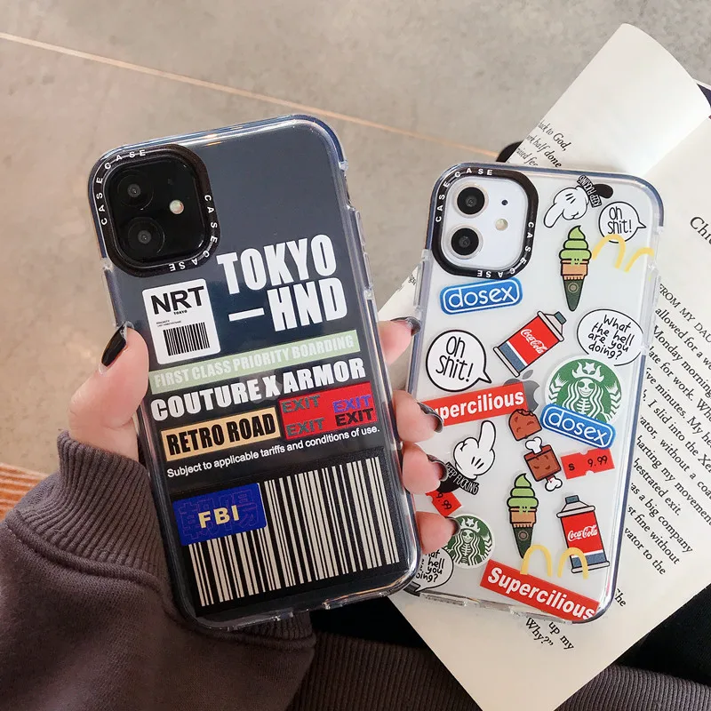 

Lovely Fashion Label Pattern Clear TPU Case For iPhone 6S 8 7 Plus Back Coque For iPhone 11 Pro Max X XS Max XR Phone Case Cover