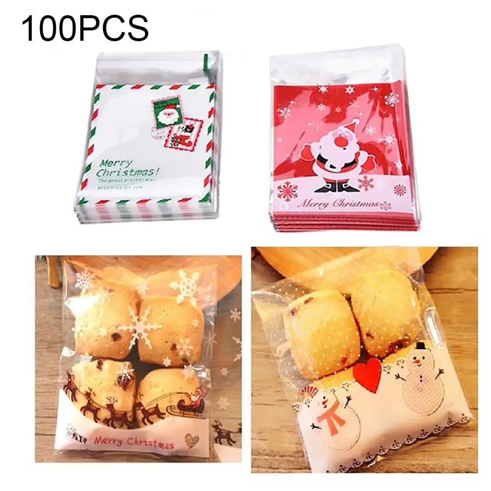 

100Pcs Self-adhesive Christmas Cookie Candy Packaging Bag Baking Snack Pouch