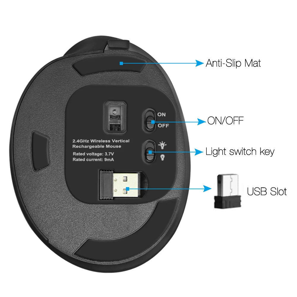 CHYI беспроводная Вертикальная Эргономичная мышь 2,4G 1000/1200/1600 dpi Регулируемая перезаряжаемая мощность с подставкой для запястья комплект для ПК