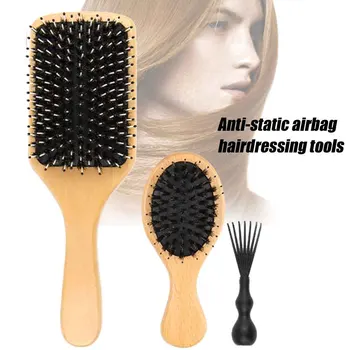 

Women Men Kids Wet Dry Detangling Massaging Boar Bristle Comb Wooden Portable Hair Brush Set Smoothing Home Travel Styling Tool