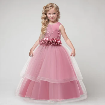 

Fashion Embroidered Dresses For Wedding Flower Girl's Princess Dress With Bow Waistband Girls Mesh Party Dress Ball Gown Suit