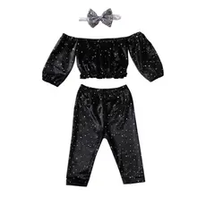 Infant Baby Girl Sequin Clothes Sets 3pcs Long Sleeve Off Shoulder Tops Long Pants Headband Outfit 1-4Y Set Infant Baby Girl Sequin Clothes Sets 3pcs Long Sleeve Off Shoulder Tops Long Pants Headband Outfit 1-4Y Set