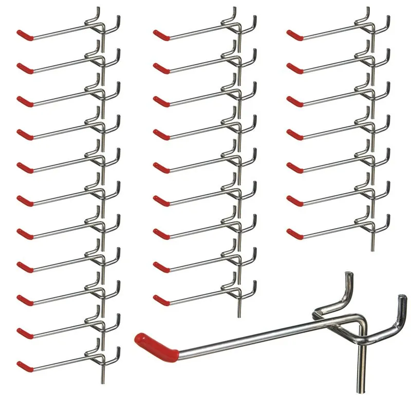 Hot XD-25Pcs 100Mm Pegboard Hooks Slat Wall Retail Display Shop Peg Hang Fits Home Hanger Chrome Metal 1-1.5Kg Loading | Дом и сад