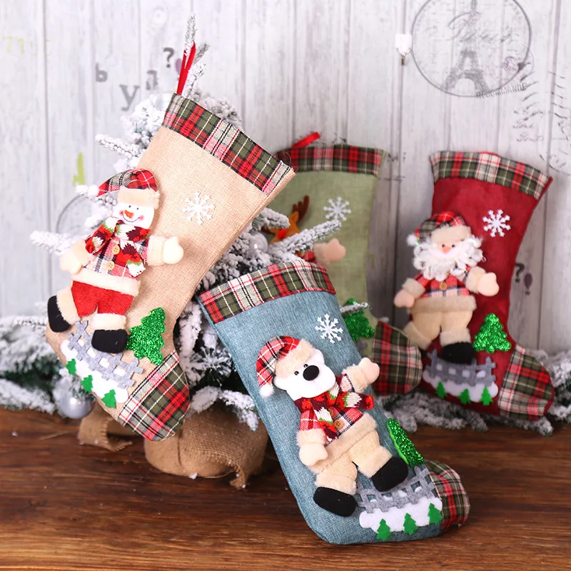 Счастливого Рождества мини-носки с рождественской ёлкой подвески, подвесные украшения для чулок рождественские конфеты мешок подарка для детей