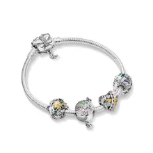 Оригинальные 925 пробы серебряные моменты цветок цвет история декоративные бабочки застежка ПАН браслет Fit бисера Шарм Diy ювелирные изделия