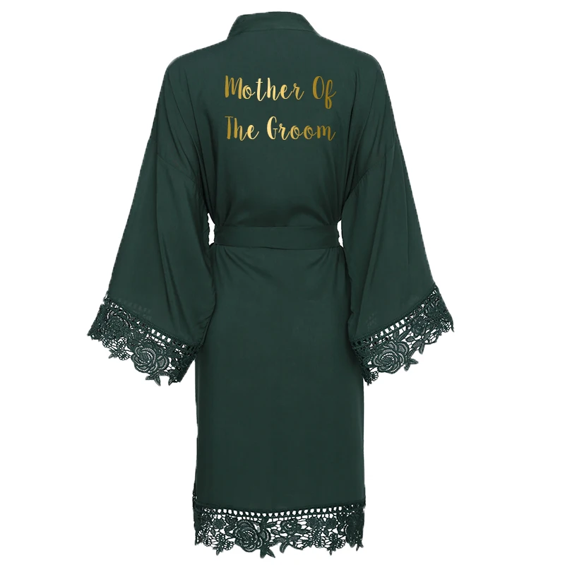 green mother groom Owiter, однотонный хлопковый Халат для невесты, кружевная отделка, Свадебный халат, халаты для невесты, халат, одежда для сна с поясом для женщин - Цвет: green mother groom