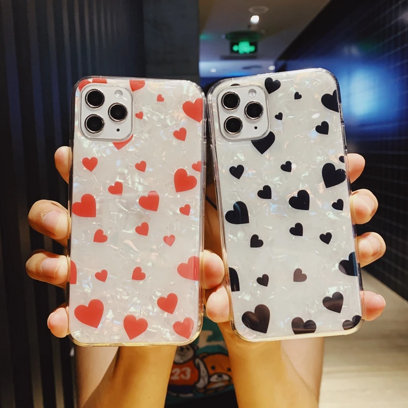 Glitter Pearlescent Shell Sparkle Love Heart Soft Silicone TPU Cover Case For iPhone X XR XS 11 Pro Max 8 7 6 6s Plus Coque Capa |