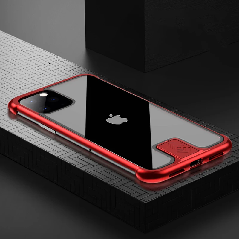 Полное покрытие металлический чехол из закаленного стекла для телефона для iPhone 6S 7 8 Plus X XS 11 Pro Чехол для MAX XR Push-pull защитный чехол Coque Capa - Цвет: Red