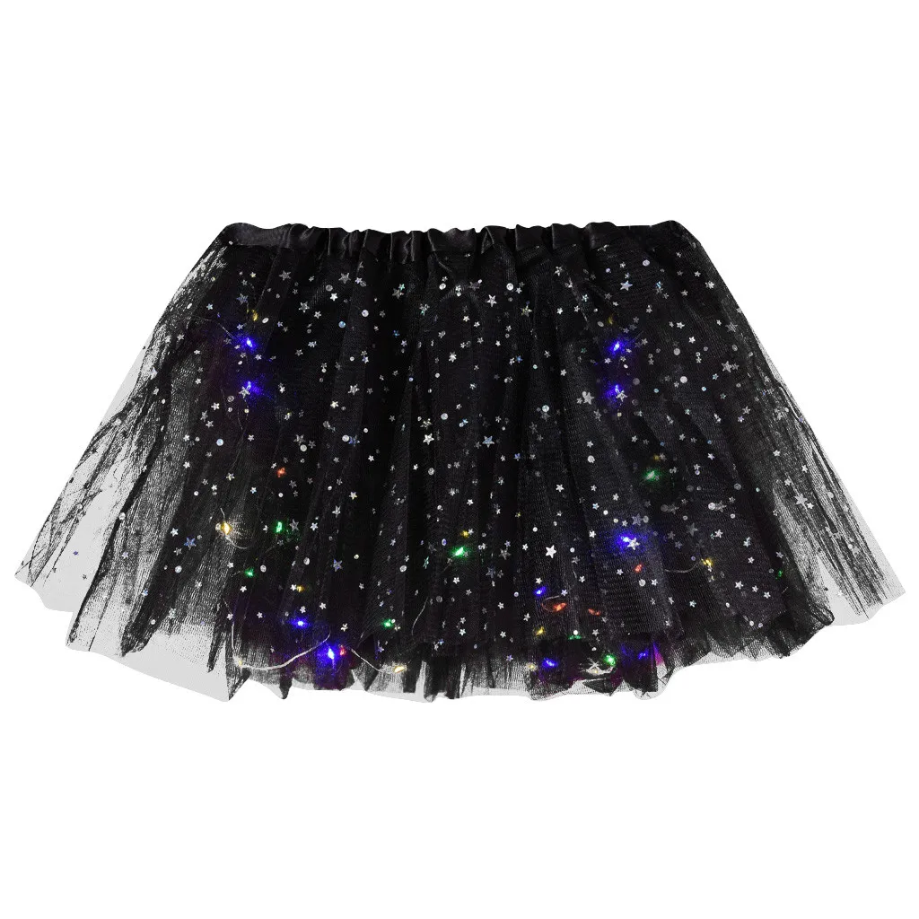 

2020 New Light LED Girl Kids Clothes Star Sequins Dance Mesh Skirt Princess Party Tulle Tutu Short Dress Ballet Pleated Skirt