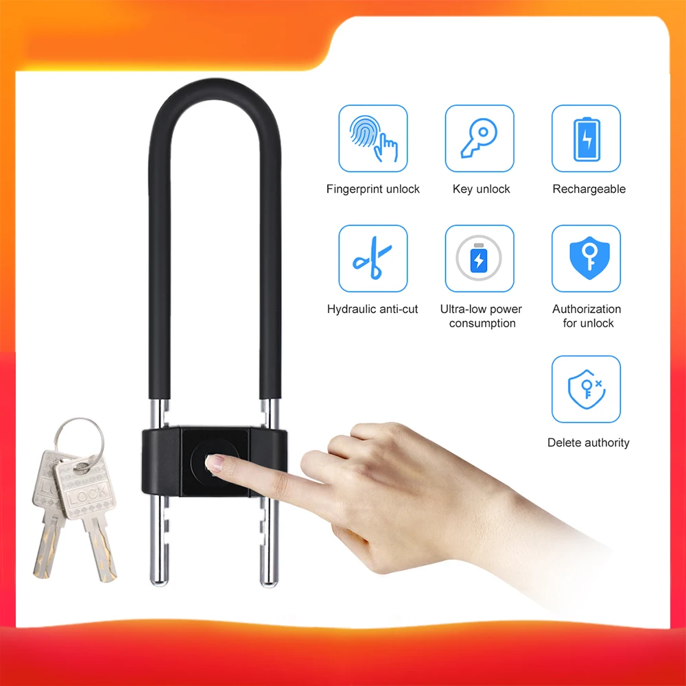 

Biometric Fingerprint Padlock Intelligent U Shaped Bicycle Lock 20 Fingerprints Intelligent Door Lock for Bikes Office Shops